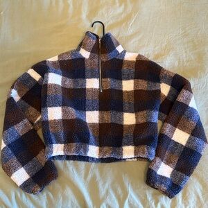 Blue/white/brown checkered Sherpa jacket
